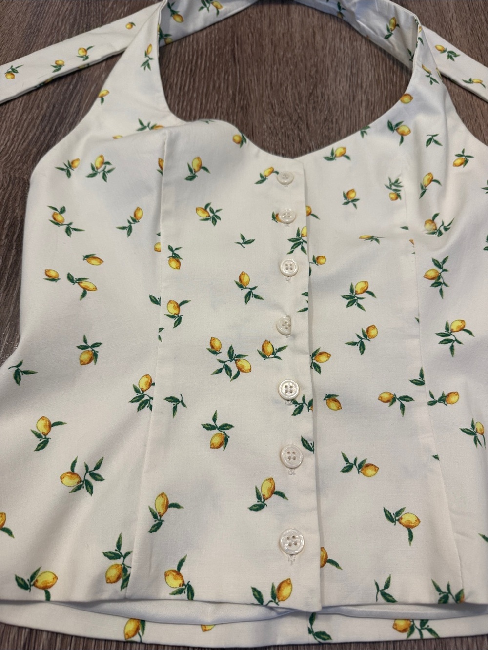 Lemon-Print Halter Button-Front Top - Picture 2 of 4